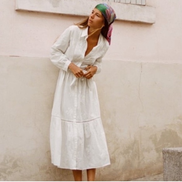 Zara Dresses & Skirts - NWT Zara The Alabama Dress White Trimmed Midi Dress Size S